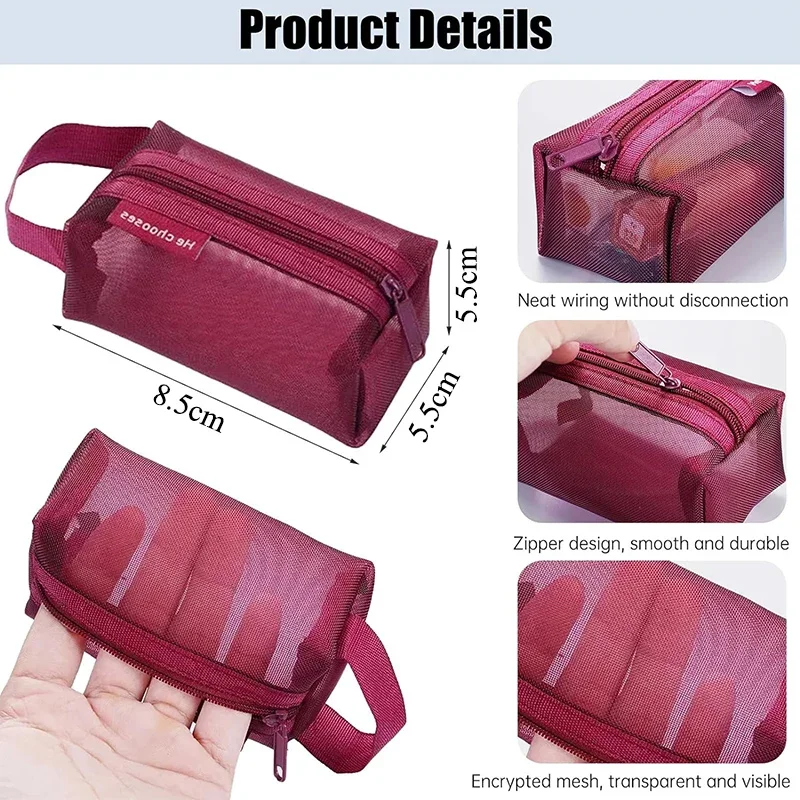 10/1Pcs borsa per il trucco borsa per la conservazione in rete trasparente borsa per monete in rete di Nylon quadrata tridimensionale borsa per