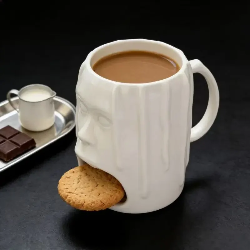 3D Face Ceramic Mug with Cookie Pocket – Creative Breakfast Coffee Cup for Unique Gift & Party Decor