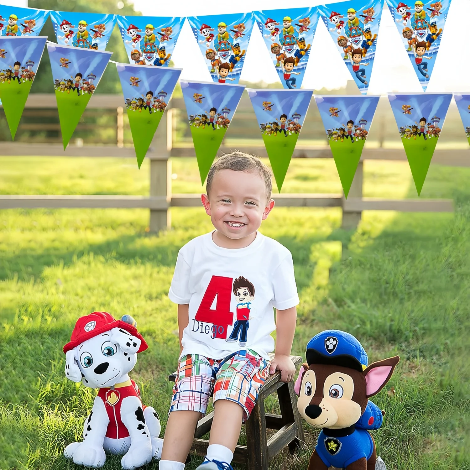 PAW Patrol spanduk Selamat Ulang Tahun Anjing patroli Pennant menarik menggantung pesta bendera karangan bunga dekorasi pesta anak-anak mendukung perlengkapan pesta DIY