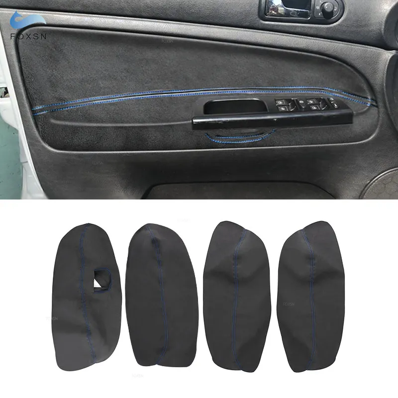 Car Styling Suede Leather -blue line Interior Door Panel Armrest Cover Trim For VW Passat B5 1998 1999 2000 2001 2002 - 2005 LHD