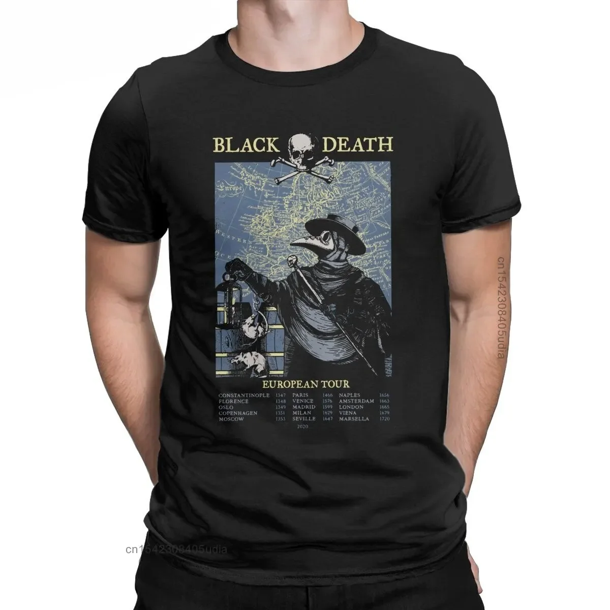 New Plague Doctor Tshirt Men European Black Death Tour Awesome Cotton Tees Round Collar Oversized Graphic T Shirts Printing