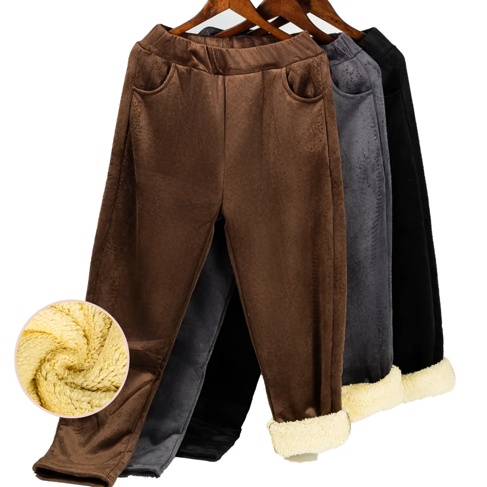 

Women's Plush Thick Casual Pants Ladies Fleece Pencil Pants Corduroy Warm High Waist Trousers Autumn Winter Legging Брюкиженские