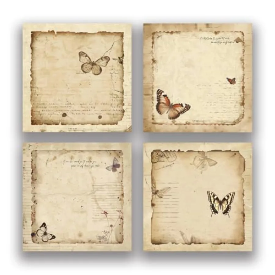 

Retro Butterfly 4 Pack 200 Sheets 3x3 inch Sticky Notes Set Vintage Memo Pads with High-Adhesive Reusable Tearable Post it Note