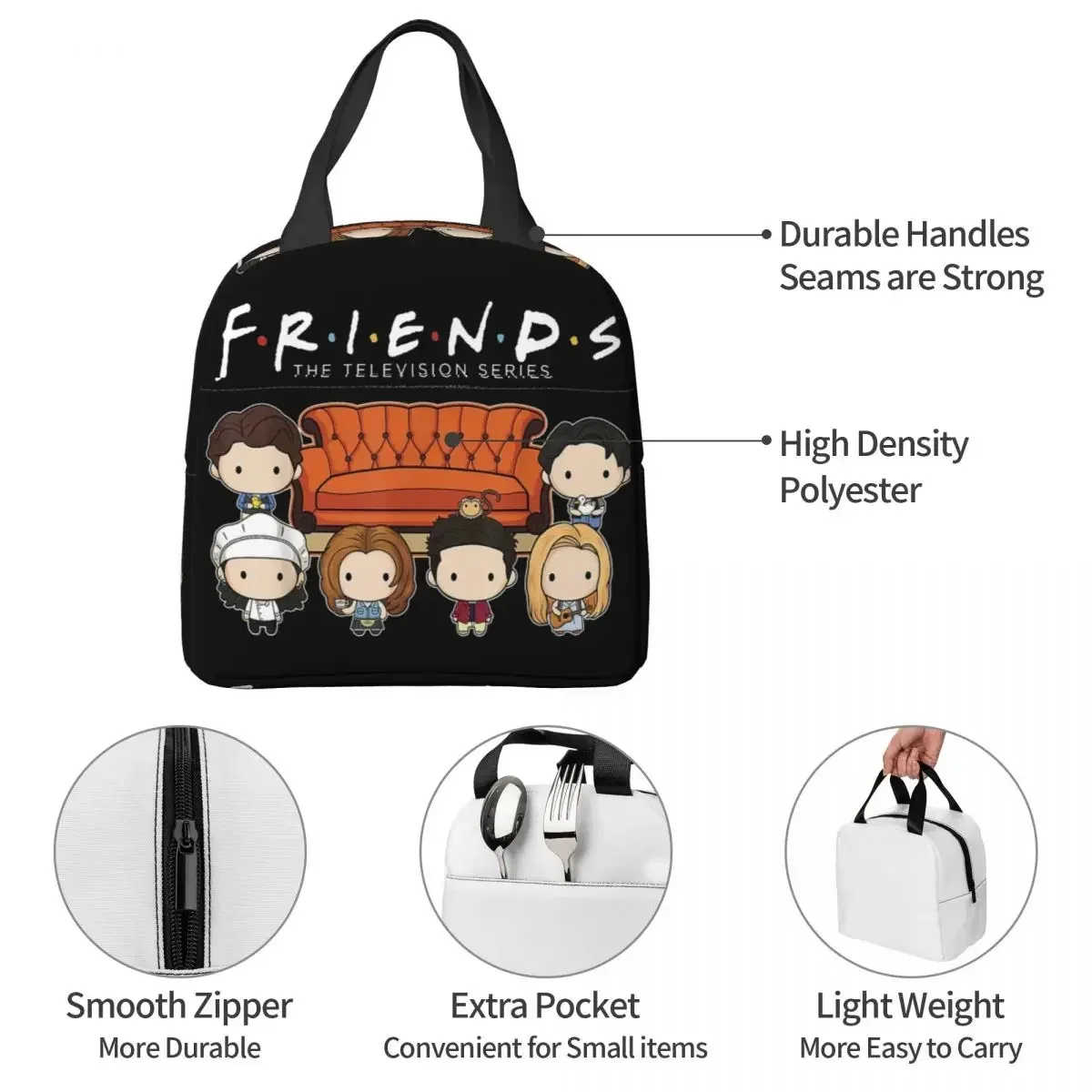 Friends Tv Show Insulated Lunch Bags Large Central Perk Meal Container Thermal Bag Tote Lunch Box College Picnic Bento Pouch