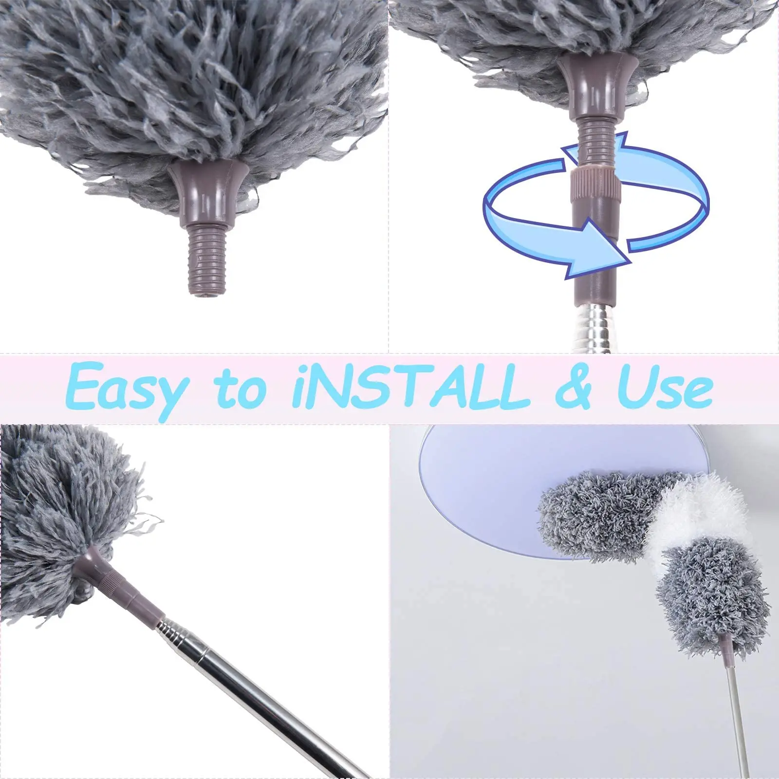 Telescopic Washable Duster Long Extendable 250 cm Multifunctional Microfibre Brush Gap Mop for Spider Web Remover Dust Cleaning