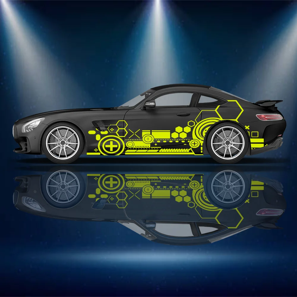 

Геометрическая линия, пятиугольник, автомобильные виниловые наклейки, самоклеящаяся наклейка из ПВХ, подходит для грузовиков, внедорожников, украшения, автоаксессуары, подарок