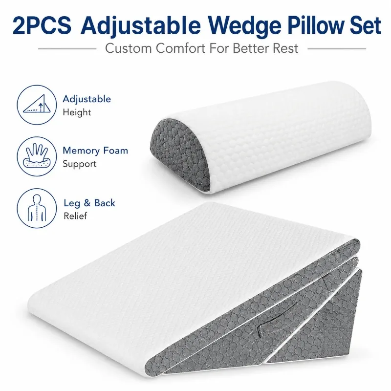 Adjustable Wedge Pillow Set Cover Support for Back Neck Leg Pain Relief Anti Snoring Acid Reflux Post Surgery Bed Rest Cushion