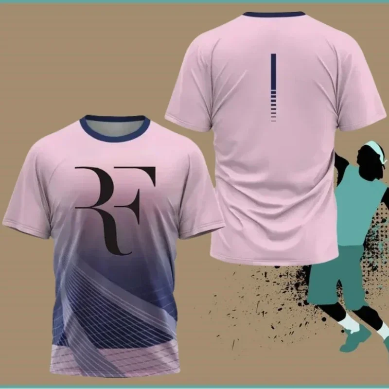 RF Roger Federer Gradient Blue Halftone Tennis Sports T-Shirt, Men Women Quick Dry Breathable Tennis Fan Athletic Tee