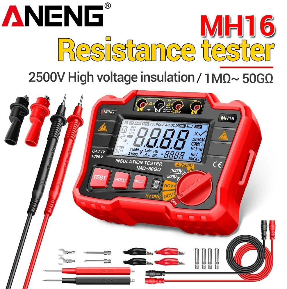 

Insulation Resistance Tester ANENG MH16 2500V High Voltage Multi-functional Digital Display AC/DC Voltage With Alligator Clips