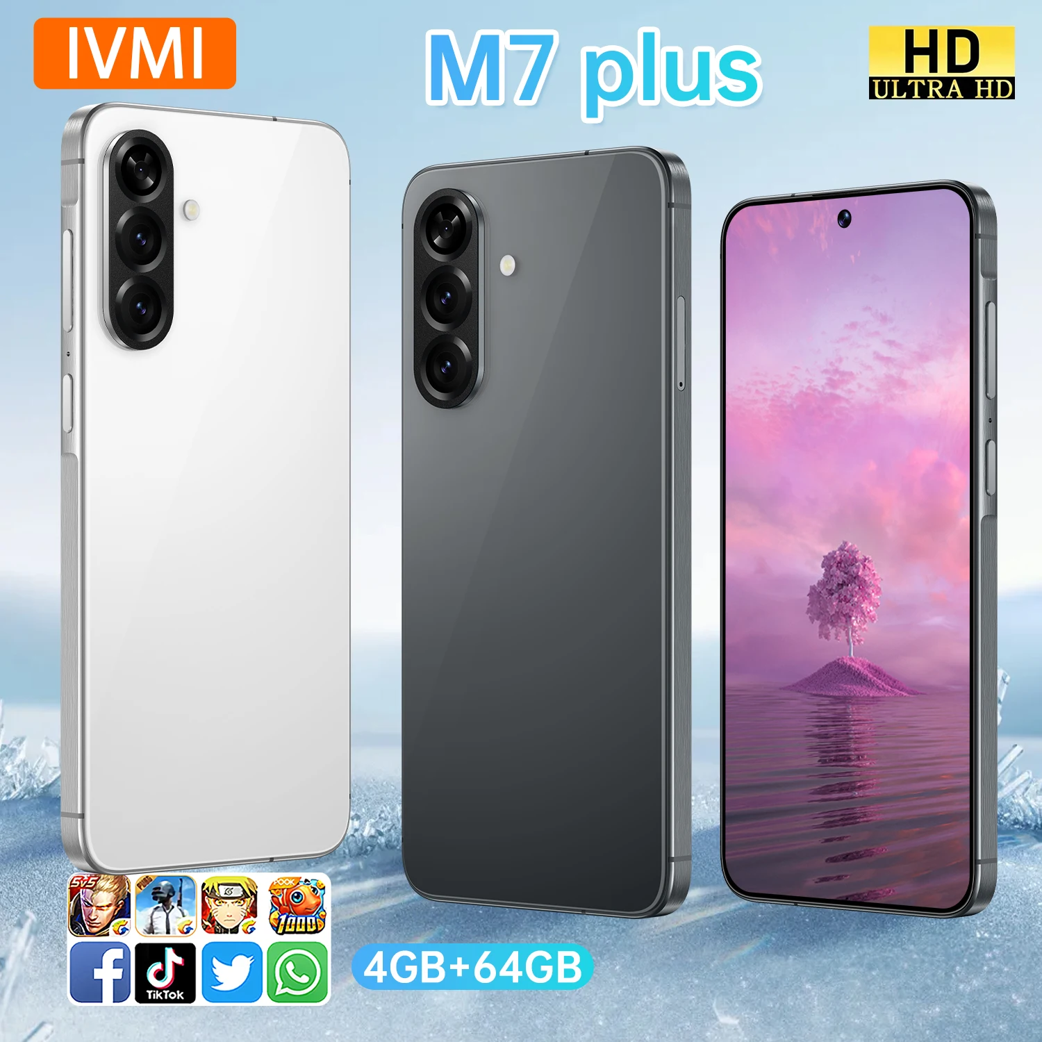 IVMI Global Vision M7 Plus Smartphone Android 12 4GB RAM 64GB ROM 8+16MP Face ID 4G Network Google Play Store Mobile Phones