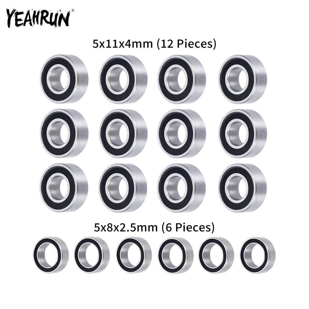 YEAHRUN 18Pcs Bearing 5x11x4mm 5x8x2.5mm High Quality Blue Rubber Sealed Ball Bearings Kit For 1/10 Tamiya M05 and M06 Series