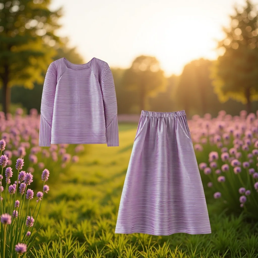 

Miyake плиссированная весенняя новинка 2026, высококачественная плиссированная юбка-бюстье, женская блузка с ленивым ветром, комплект из двух предметов, женские однотонные складки