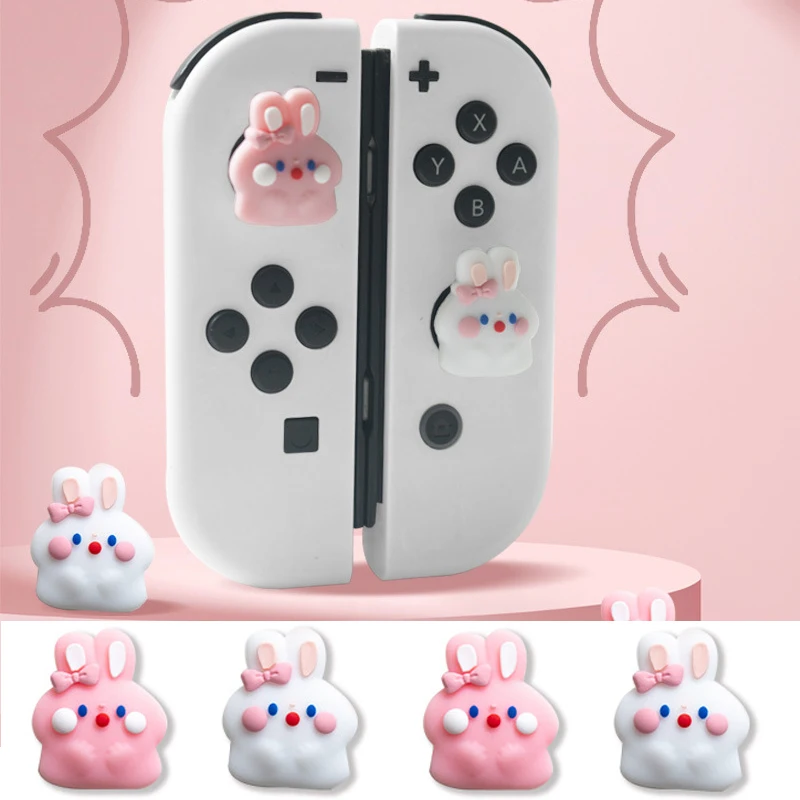 Cute Pink Rabbit Silicone Soft Thumb Stick Grip Cap Cover For Nintendo Switch Oled/Lite NS Joy-con Thumbstick Case Protector