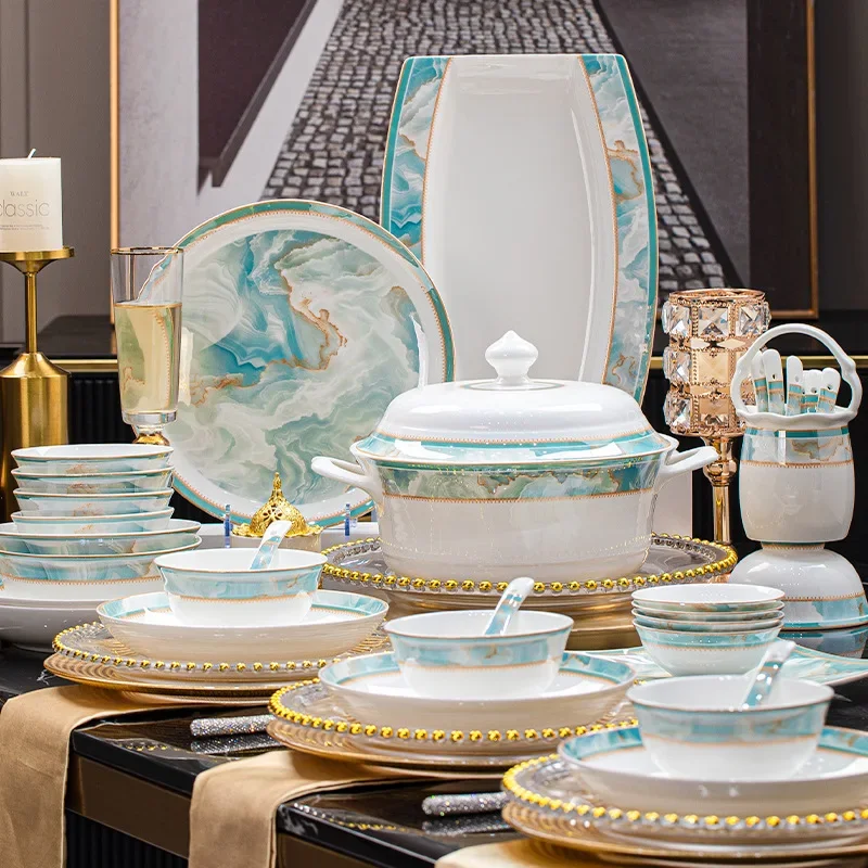 LingAo--Jingdezhen Bone China Dunhuang Cultural and Creative Light Luxury High-end Ceramic Bowl, plate and Tableware set