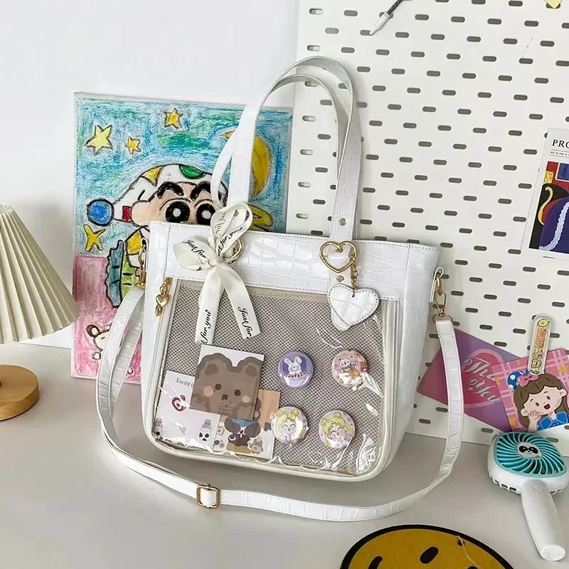 Gotik kalp Mini Tote çanta kadınlar yeni japon şeffaf Lolita kadın peri çekirdek kırmızı askılı çanta estetik