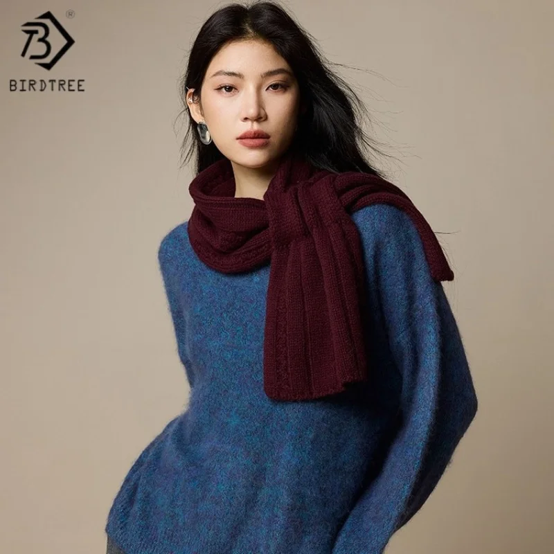 

Birdtree 100% Sheep Wool Women Warmth Scarf,Solid Twisted Knitted Shawl Scarves,2025 Autumn Winter New Gift Neckerchief A5N204JF