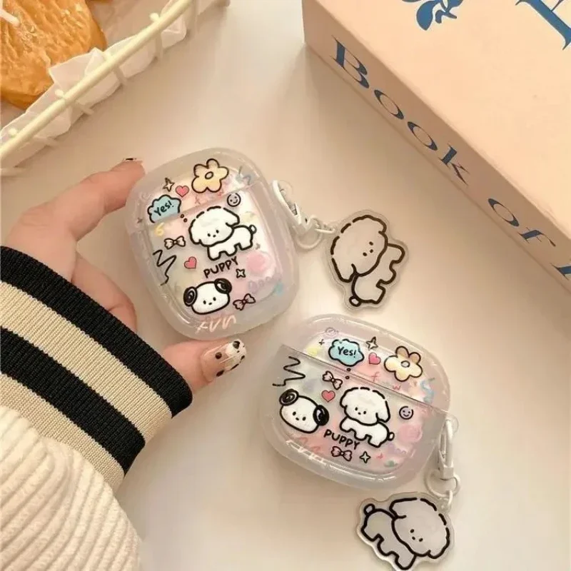 Cute Cartoon Dog Cover for Apple AirPods 4 Earphone Case for Airpods Pro2 Pro 3 2 1 Protective Cover with Keychain