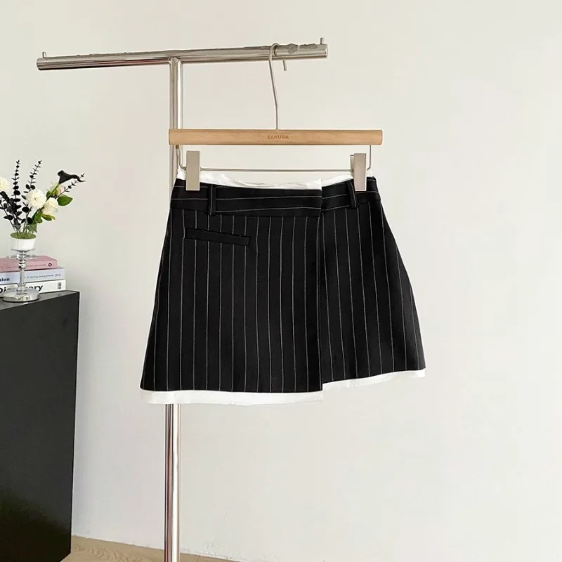 Koreaanse Stijl Onregelmatige Casual Gestreepte A-lijn Rok Vrouwen 2025, Zomer Nieuwe Hoge Taille Contrast Kleur Patchwork Sexy Mini Rok