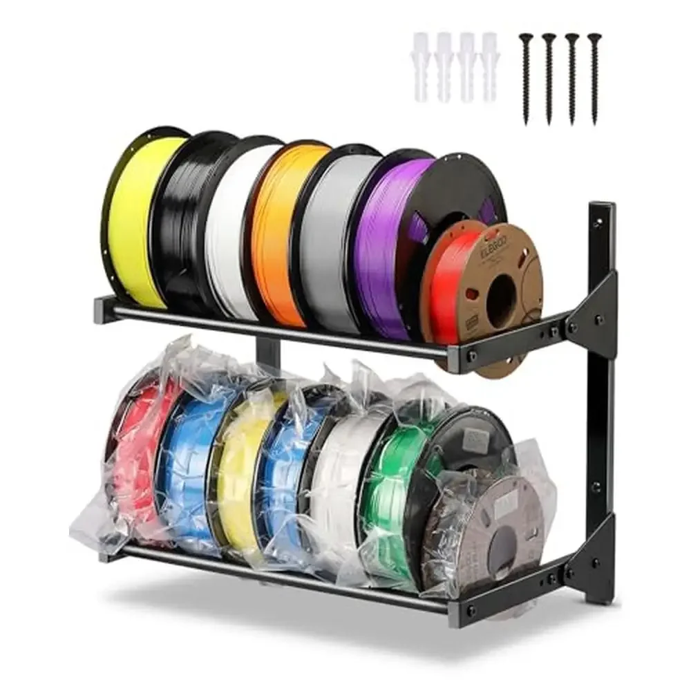 3D Printer Filament Storage Rack 2 Tier Heavy Duty Wall Mount Spool Holder Organizer Metal Waterproof Shelf Holds up to 12pcs