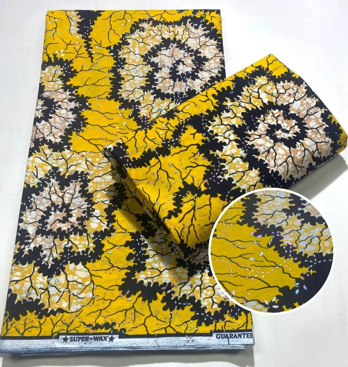 

Восковая ткань с африканским принтом и камнями, восковая ткань для женского платья, 6 ярдов/лот, африканский воск