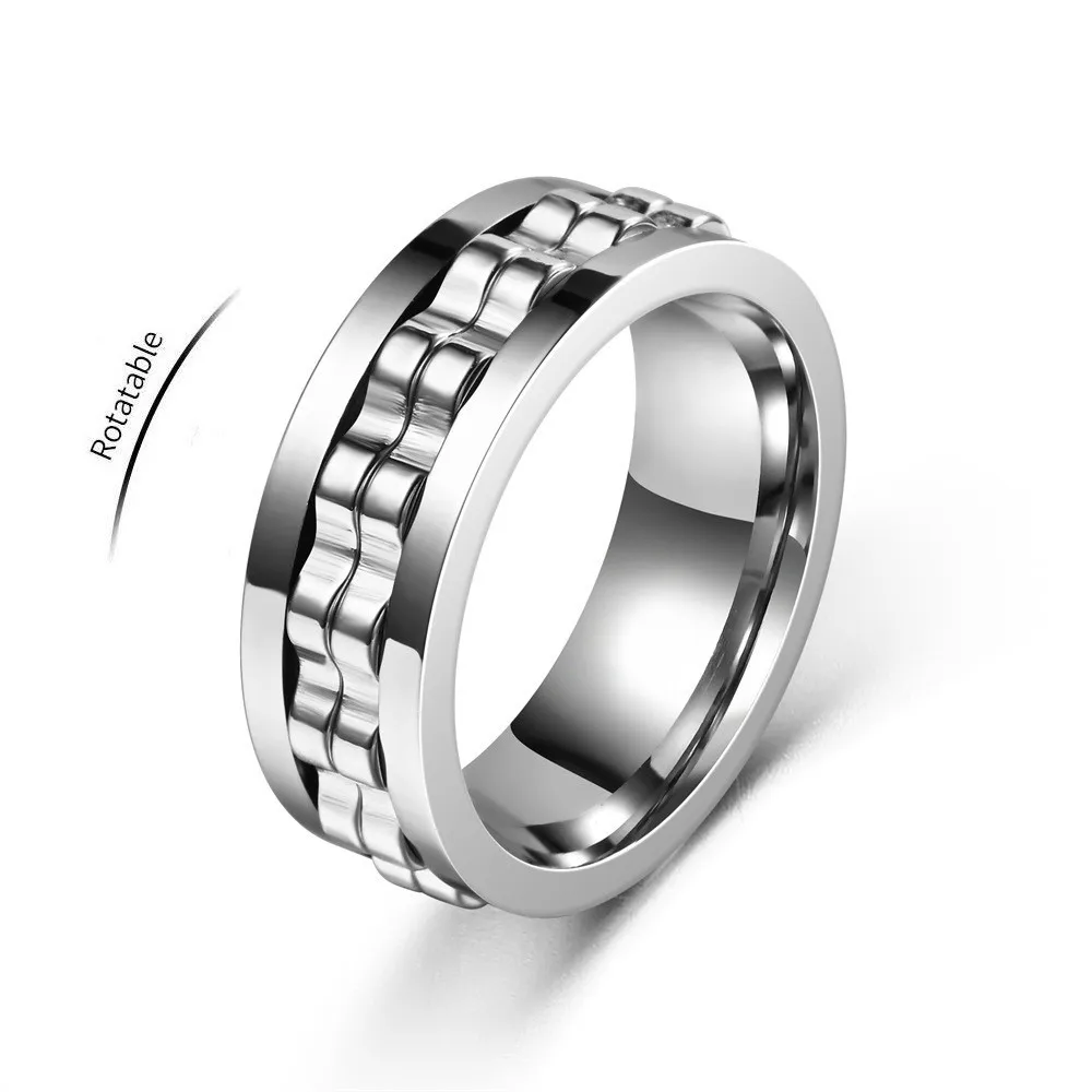 Anti Stress Edelstahl Ring Für Männer Getriebe Kette Rotierenden Angst Relief Spinning Zappeln Ringe Punk Schmuck Bague Homme