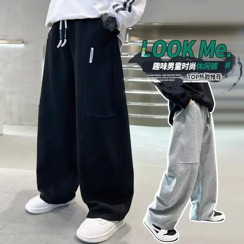 

Children Elastic Waist Pants Teenager Boys Casual Sports Pants Autumn 5-10Y Kids Wide Leg Sweatpants Streetwear Loose Trousers