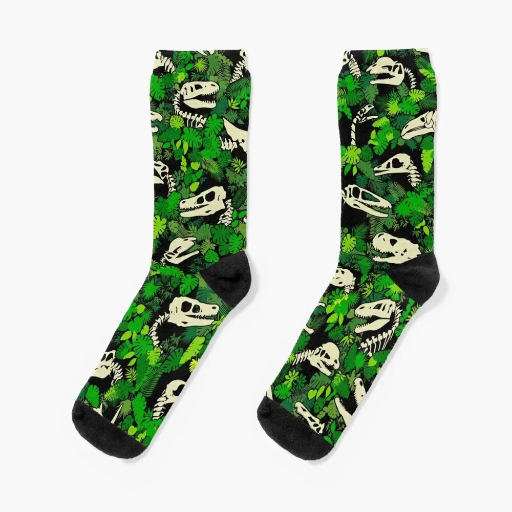 Paleontology Dinosaur Lover Fossil Dino Skull Jungle Pattern Socks sport Heating sock short cool Socks Girl Men's