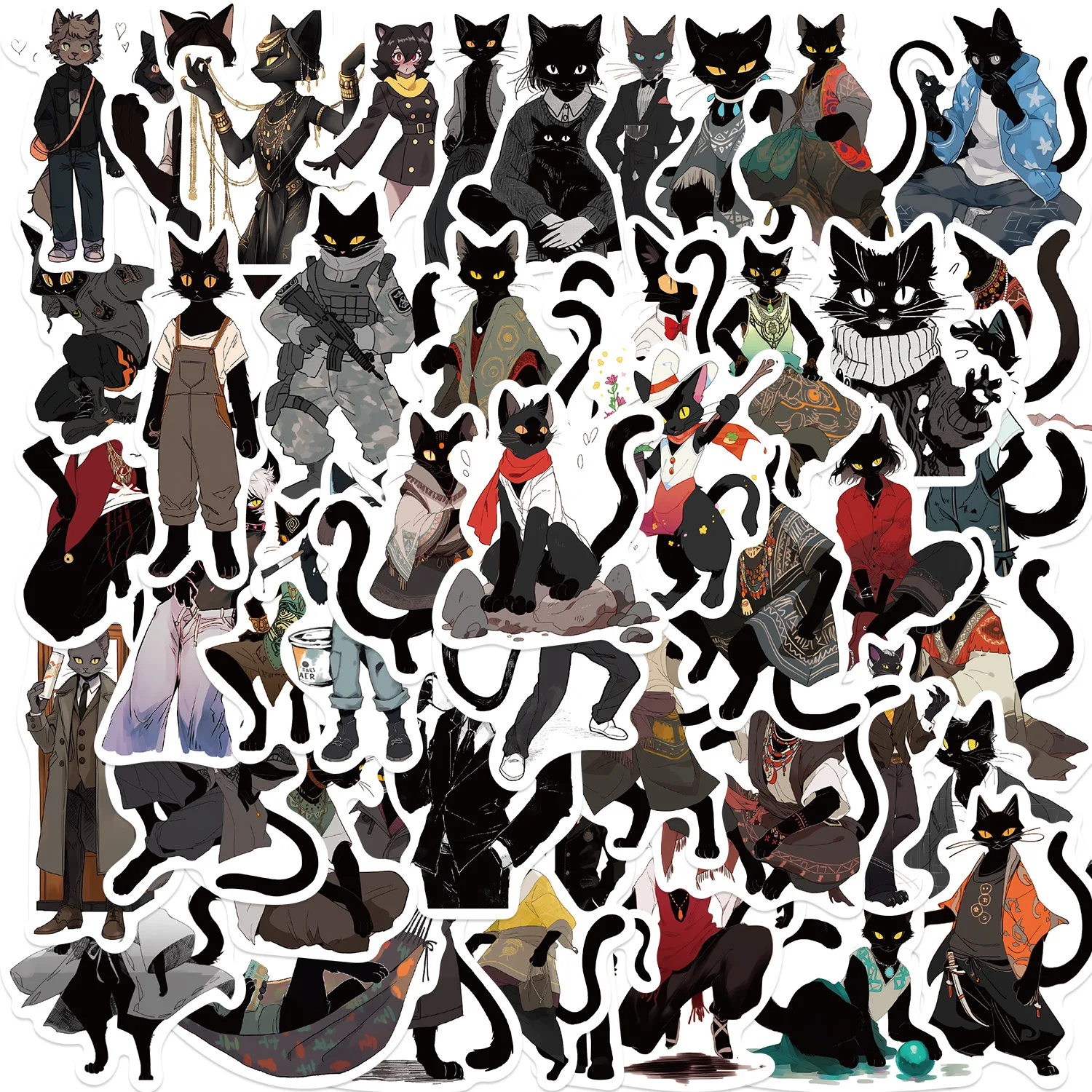 10/30/50Pcs cartoon Black cat Anthropomorphic youth Stickers For Suitcase Skateboard Laptop DIY Luggage Fridge Phone Car Styling