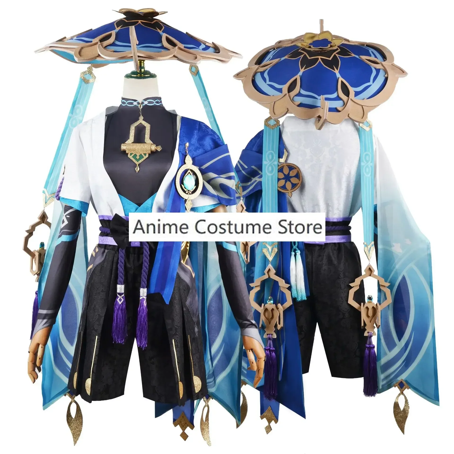 Disfraz de Cosplay de Anime Genshin Impact para hombres y mujeres, sombrero, peluca, disfraz de Halloween