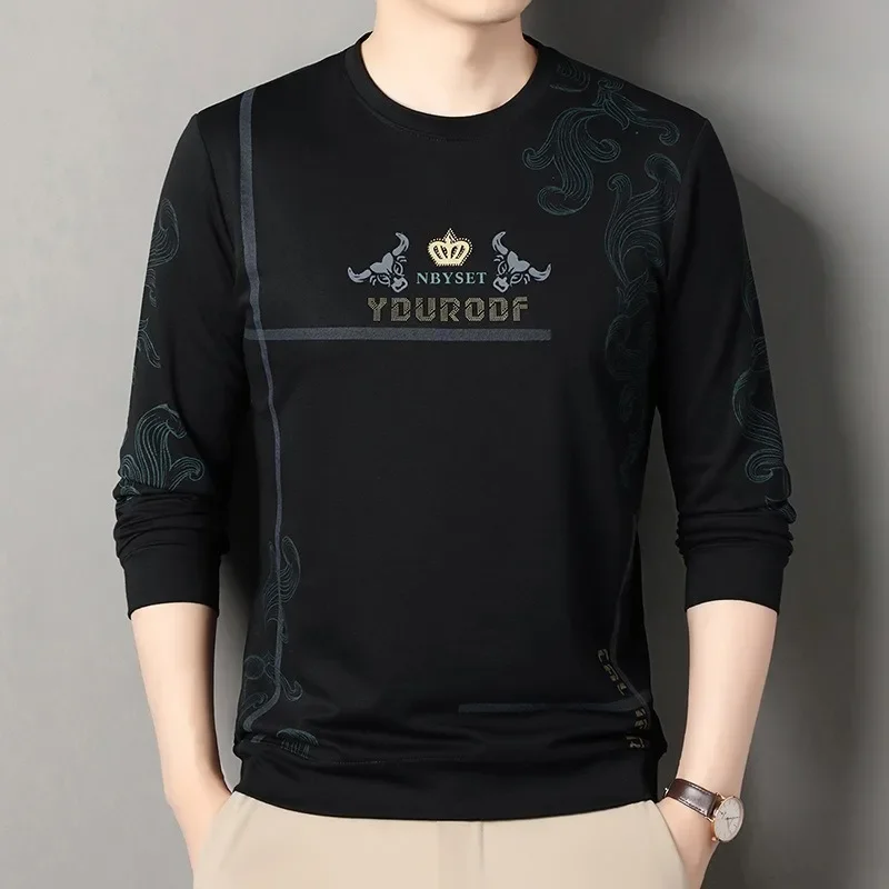 2024 nova camiseta de manga comprida pulôver masculino impressão em torno do pescoço cor sólida com capuz casual topo