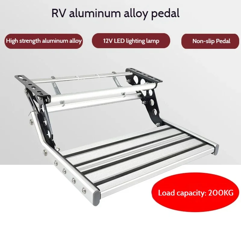 Heavy Duty Aluminum Alloy Single Layer RV Caravan Trailer Folding Step Manual Pedal With Light For Camper Caravan Accessories