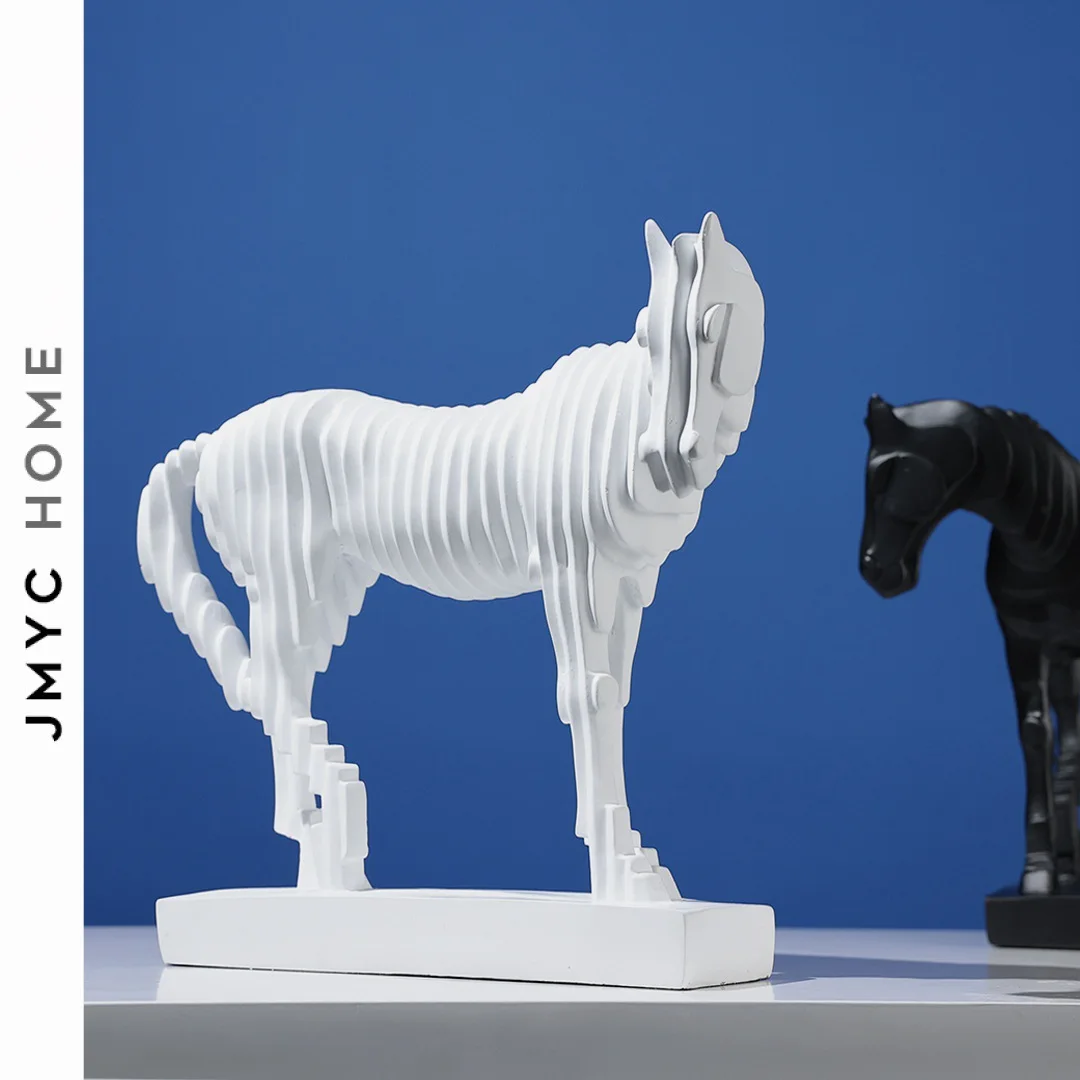 

Simple modern creative resin black and white horse sculpture ornaments Hotel sales office abstract lines home soft decorations