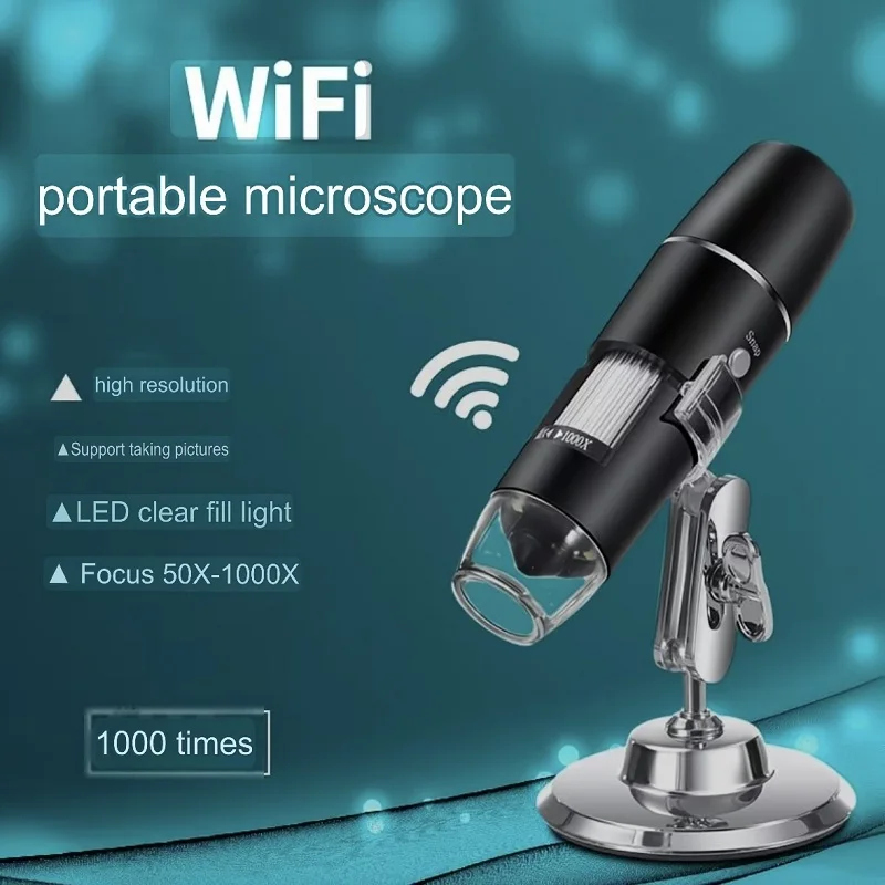50X-1000X WiFi Digital Microscope with 8 LED,WiFi Photo Video,Lifting Stand for iOS Android PCB Jewelry