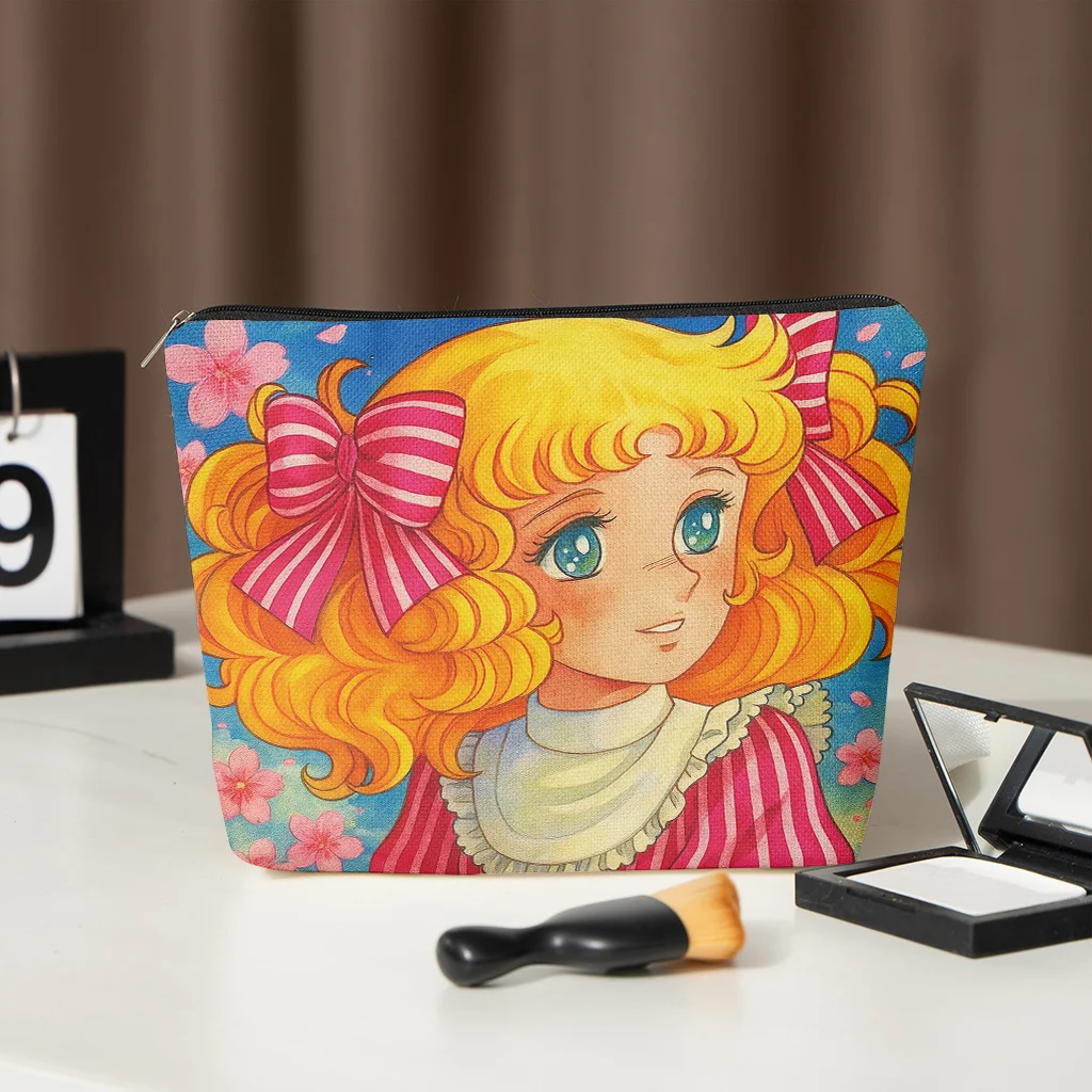 1 Peça Bolsa de Maquiagem Sorridente Sakura Loira - Necessaire Multifuncional Feminina com Zíper, Bolsa de Armazenamento com Zíper Perfeita para Viagem, Presente Divertido de Aniversário