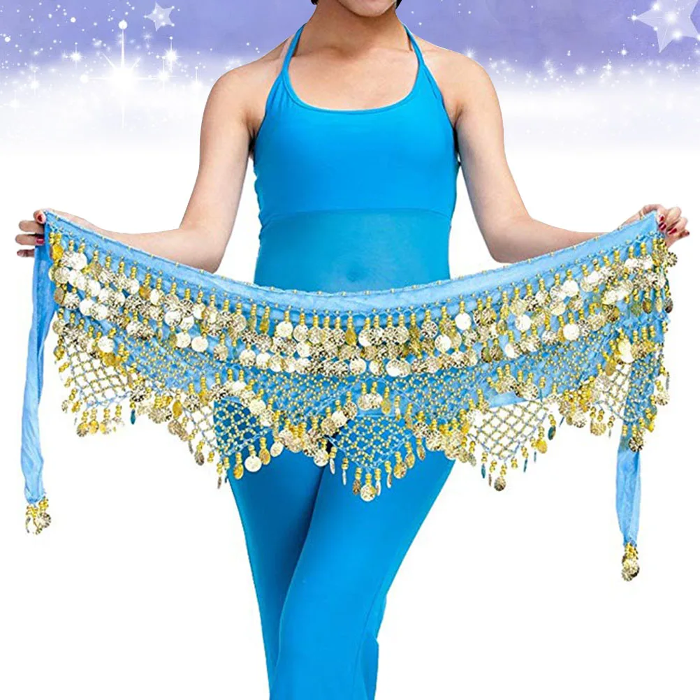 

Women's Belly Hip Scarf Acid Blue Free Size Polyester Fiber Waist Chain Belly Dance Belt Noisy Skirt Wrap
