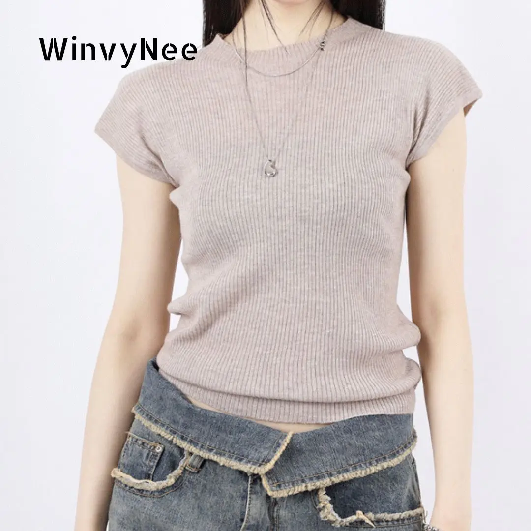 WinvyNee Autumn New Women's Vintage Sweater Tops Pullovers Solid O-Neck Soft y2k Cool Wool Knitted Vest for Women Girls C1087001