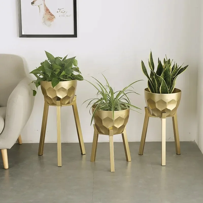 

Nordic Gold Iron Flower Rack High-Grade Light Luxury Floor Plant Stand Creative Indoor Balcony Greenery Display Tray