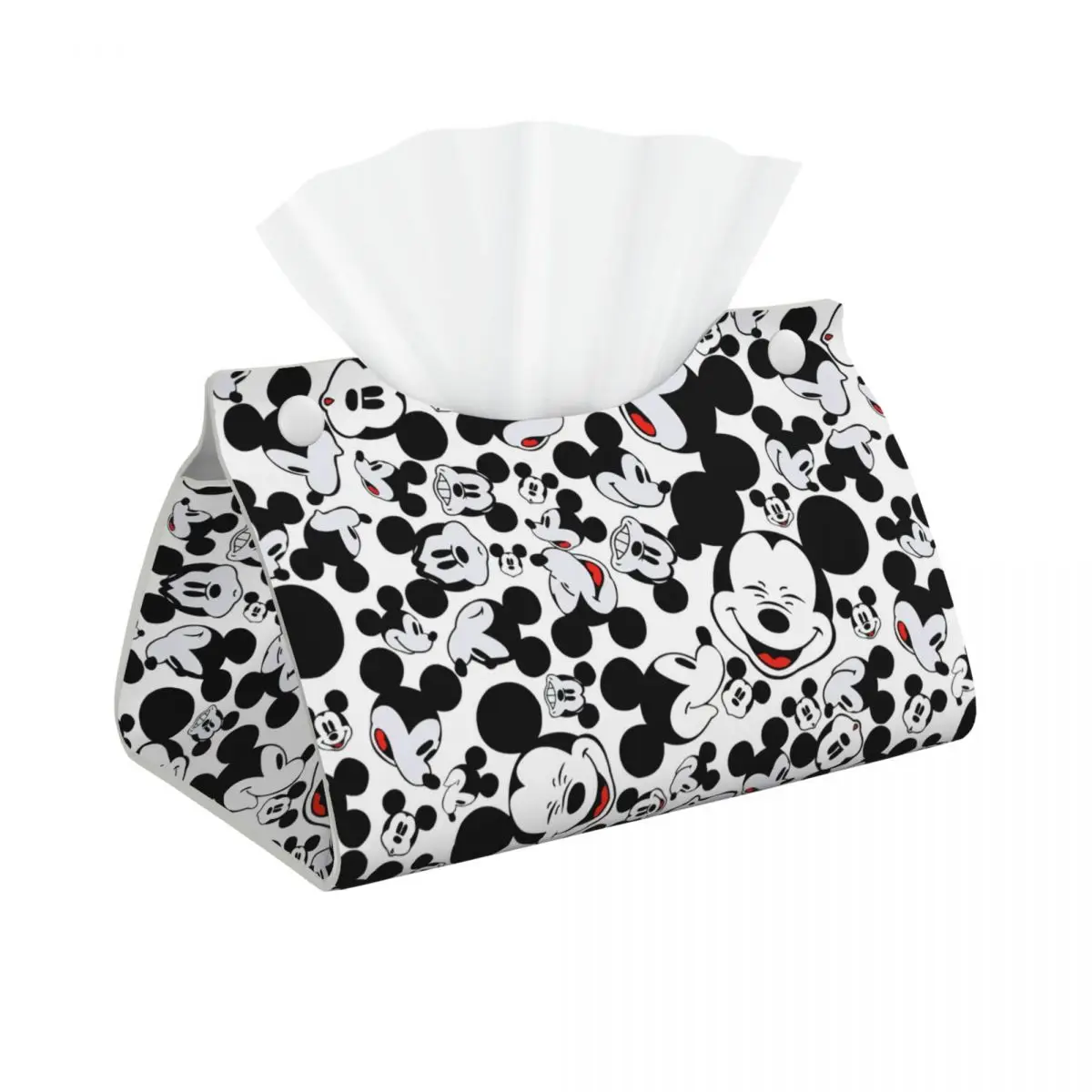 Caja de pañuelos de cuero PU con caras de Mickey Mouse personalizadas, soporte Rectangular de dibujos animados, cubierta de caja de pañuelos faciales para coche y baño