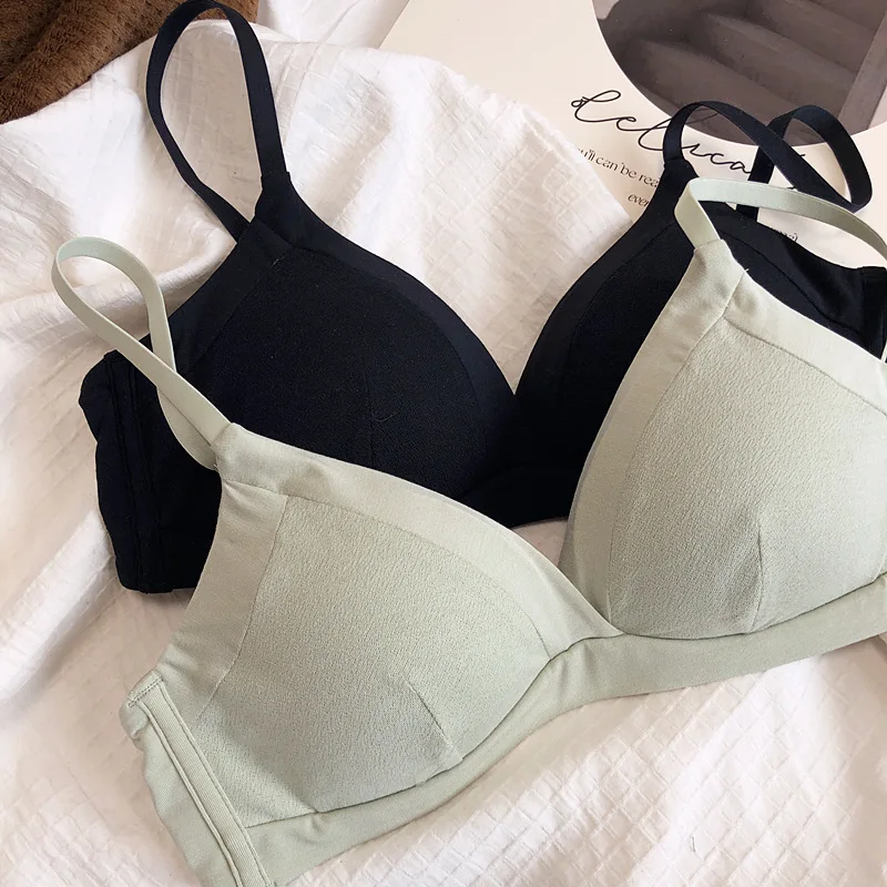 

Simple and comfortable lingerie commuter silk cotton no steel ring bra seamless micro-gather thin underwear women