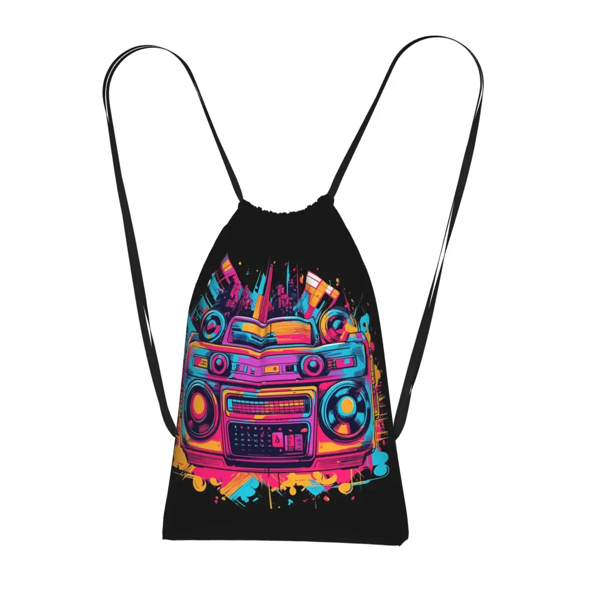 Color Graffiti Radio Backpacks Multi-function Drawstring Bundle Pocket Sports Bag Book Bags for Travel School