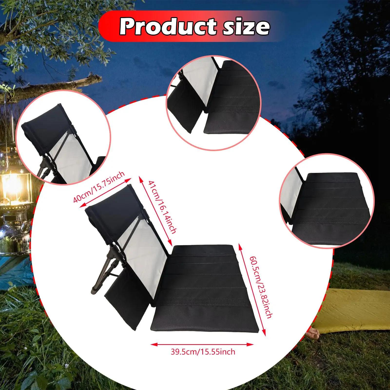 كرسي شاطئ قابل للطي مع دعم خلفي، مقعد أرضي خفيف الوزن، مسند ظهر للتخييم لرحلات السفر، حمام السباحة، المشي لمسافات طويلة، الشواء #6