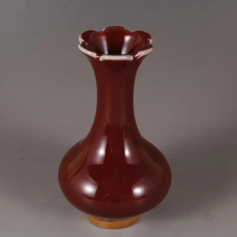 14.5cm Song Dynasty Style Blue Red Glaze Flat Belly Vase Antique Porcelain Small Decor for Home Office Desk Display Ornament