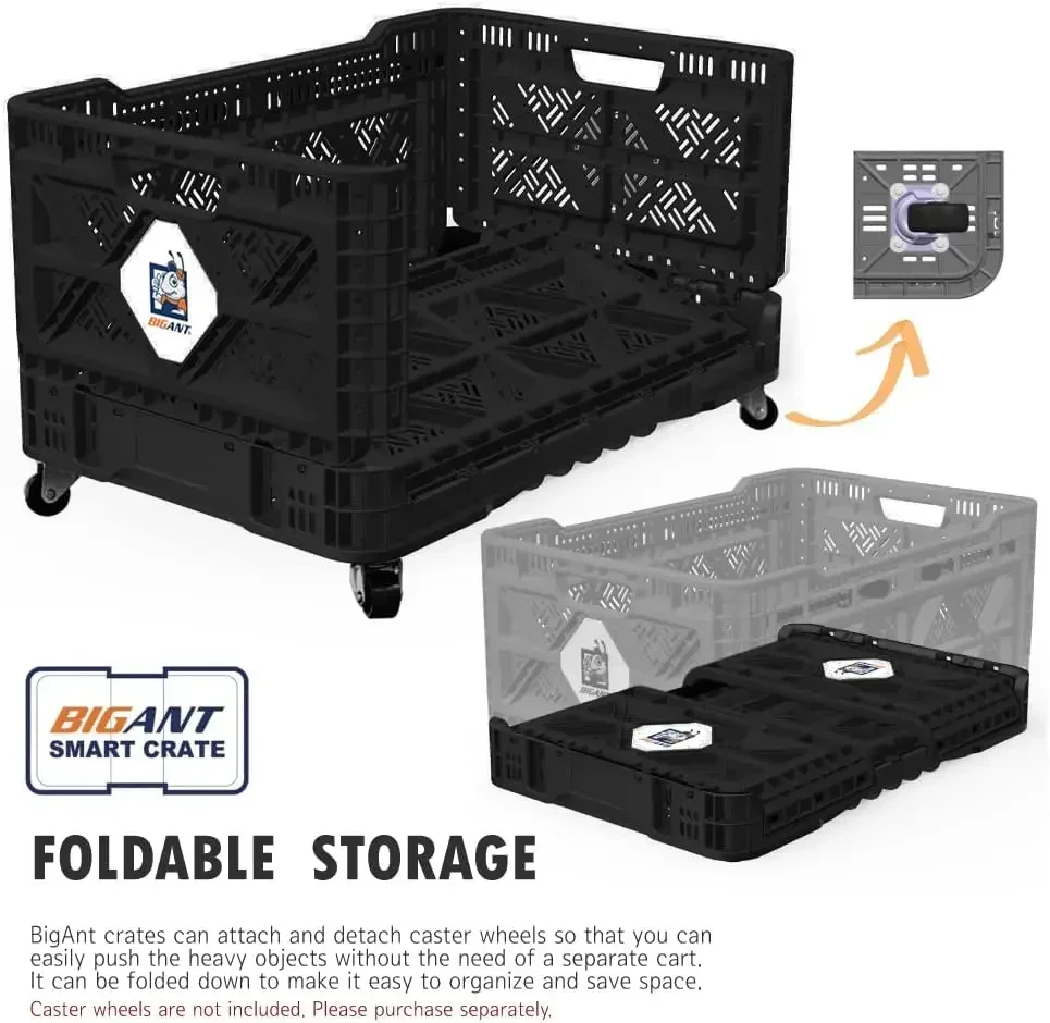 Heavy Duty Collapsible & Stackable Plastic Milk Crate - Snap Lock Foldable Industrial Garage Storage Bin Container