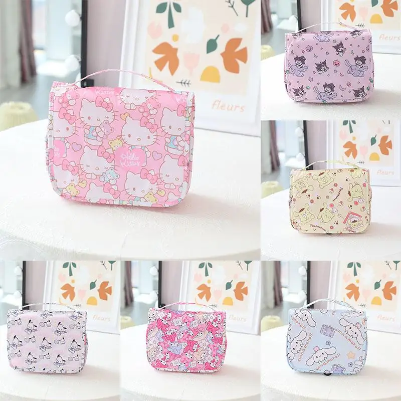 Hello Kitty Sanrio Makeup Bag Kuromi My Melody Cinnamoroll Kawaii Large Capacity Portable Travel Wash Storage Bag Cartoon Gift