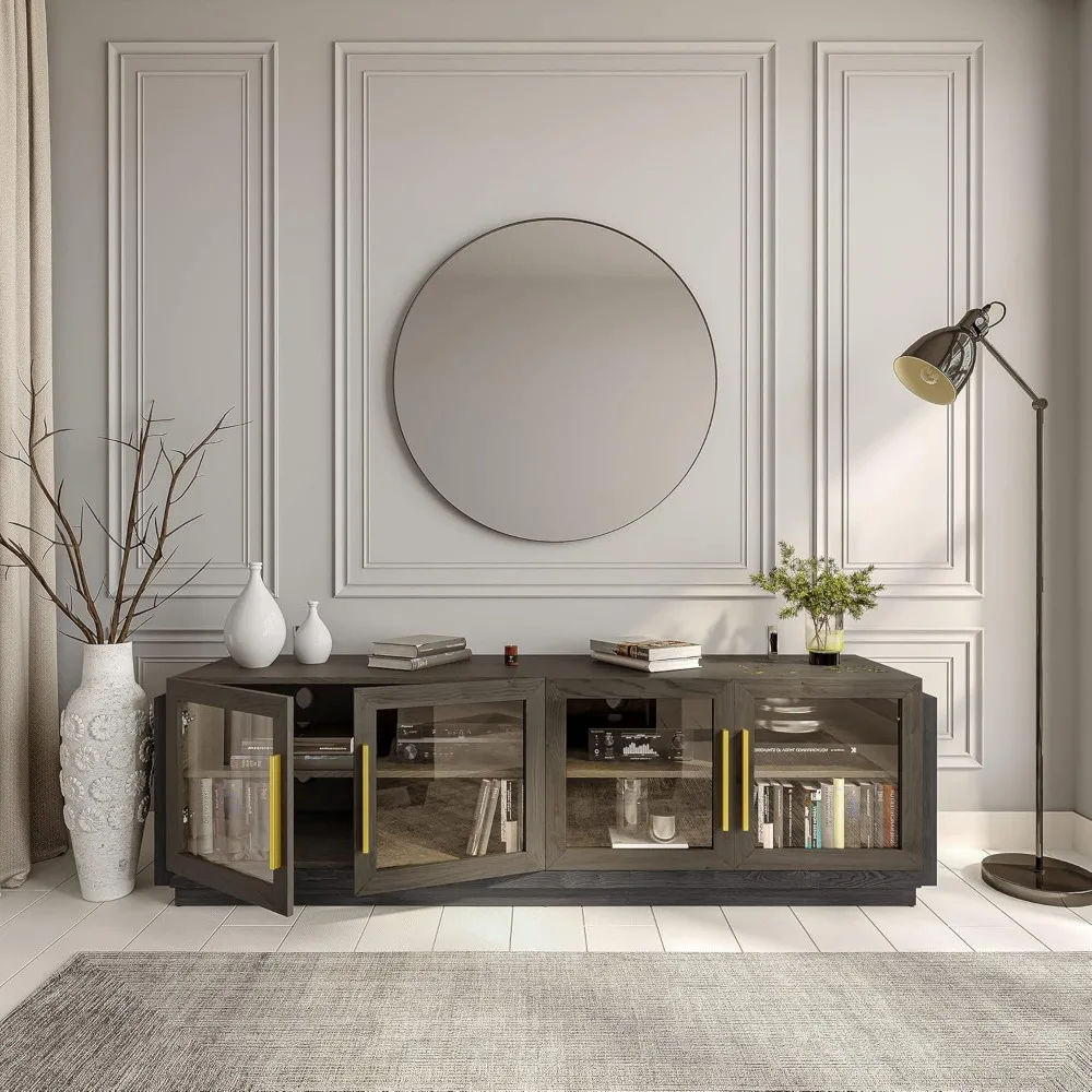 モダンな70インチテレビスタンド（75インチテレビ対応）、リビングルーム用収納棚付きコンテンポラリーエンターテイメントセンター