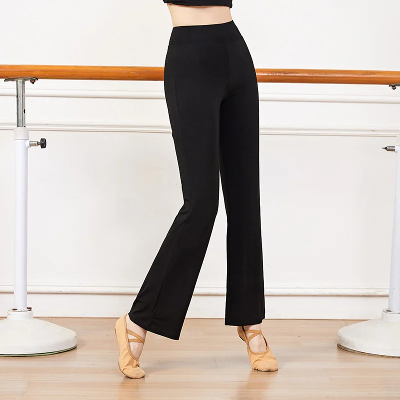 Pantalones negros con forma de Modal para mujer, pantalón de entrenamiento de baile moderno, adelgazante, chino, Primavera/Verano