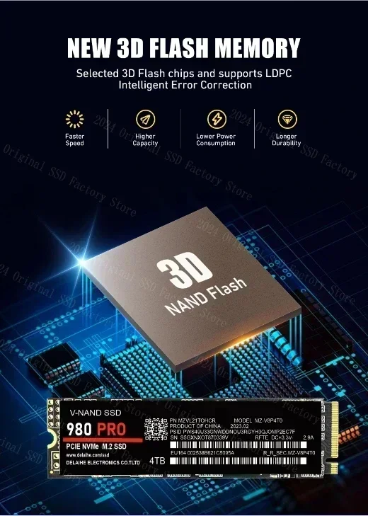 original NEW 980PRO 1TB 2TB 8TB SSD Internal Solid State Disk M2 2280 PCIe Gen 4.0 NVMe 7450MB/s for PS5 Laptop Desktop Computer
