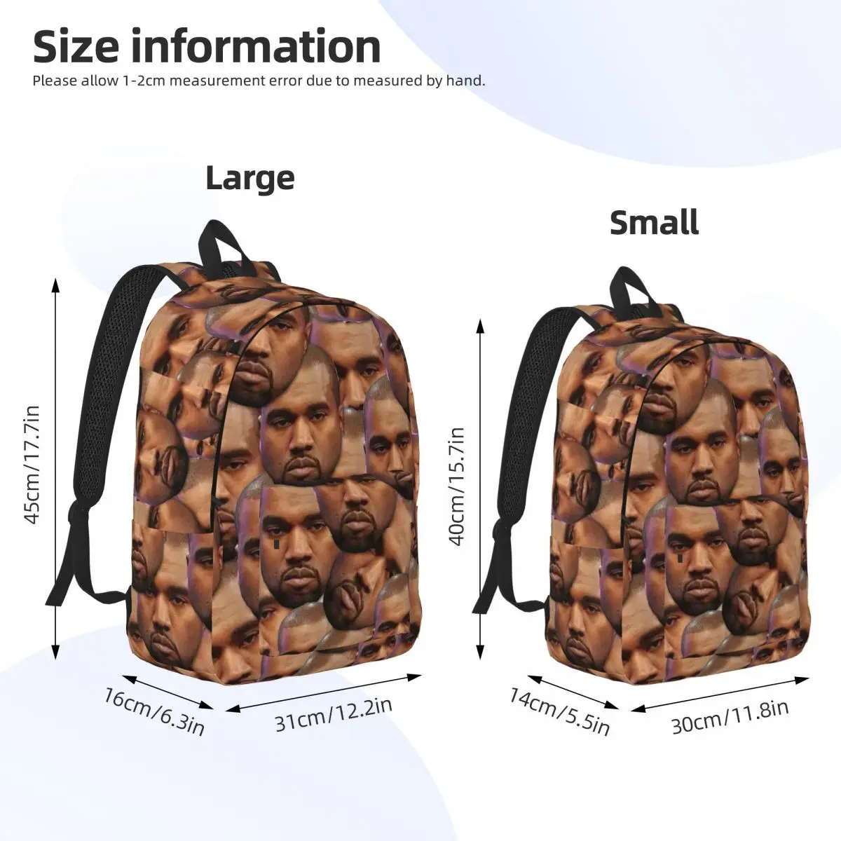 Sac à dos Kanye West Funny Head pour hommes et femmes, sac de jour d'affaires pour étudiants adolescents, production de musique ared, sacs en toile pour ordinateur portable, cadeau