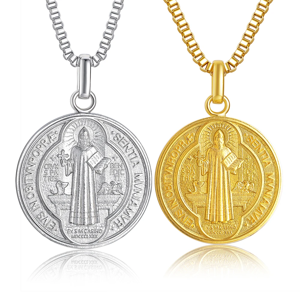 Saint Benedict Medal Necklace Catholic Talisman Pendant Protection Jewelry for Men or Women