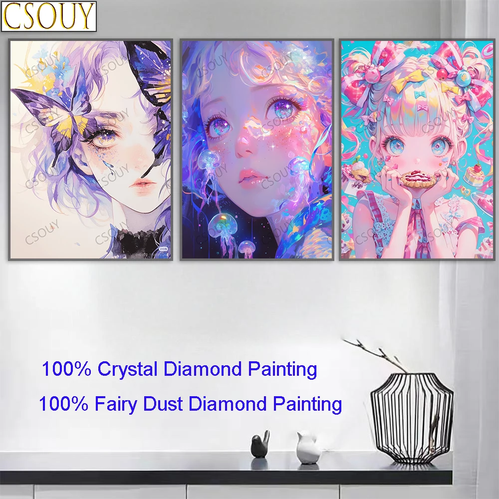 

Girl like butterfly Fairy Dust Full Square Diy Diamond Painting Cross Stitch Embroidery Mosaic Home Decor Needlework Crystal AB